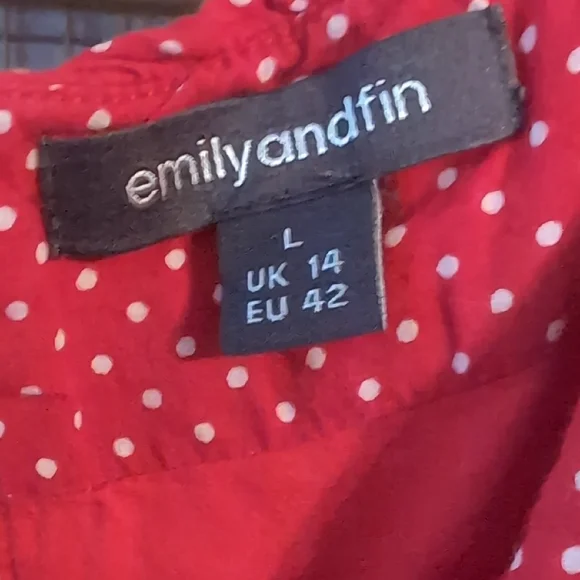 Charming Retro Red Polka Dot Dress By Emily & Fin, Sz L - Picture 2 of 5